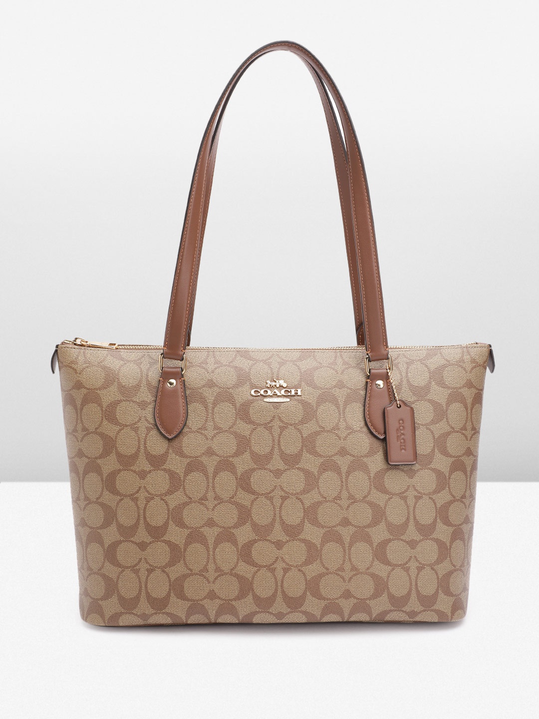 

Coach Brand Logo Textured Structured Shoulder Bag, Brown