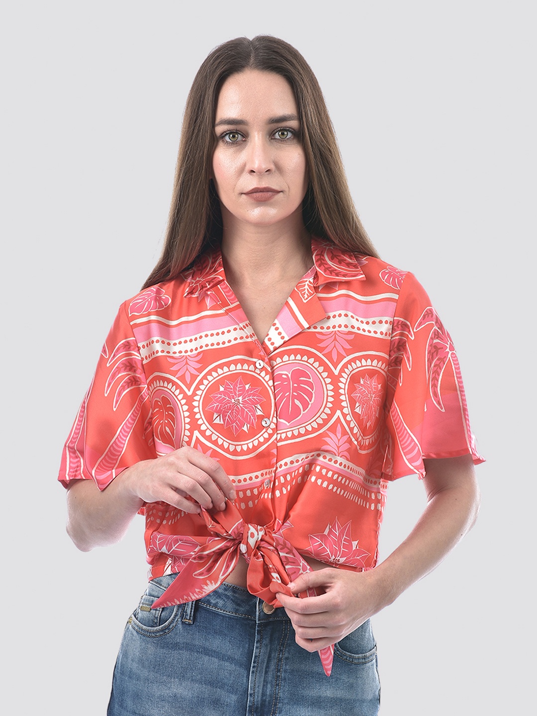 

ONLY Women Cuban Collar Floral Printed Casual Shirt, Red