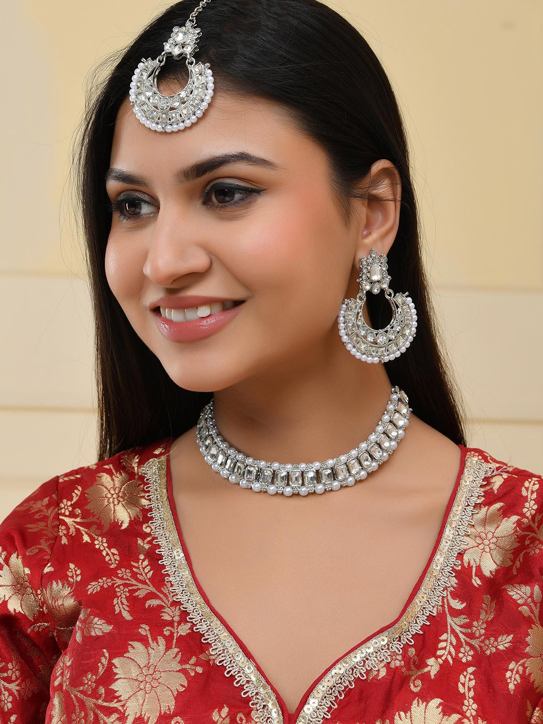 

VOJ Silver Plated Stone -Studded Jewellery Set