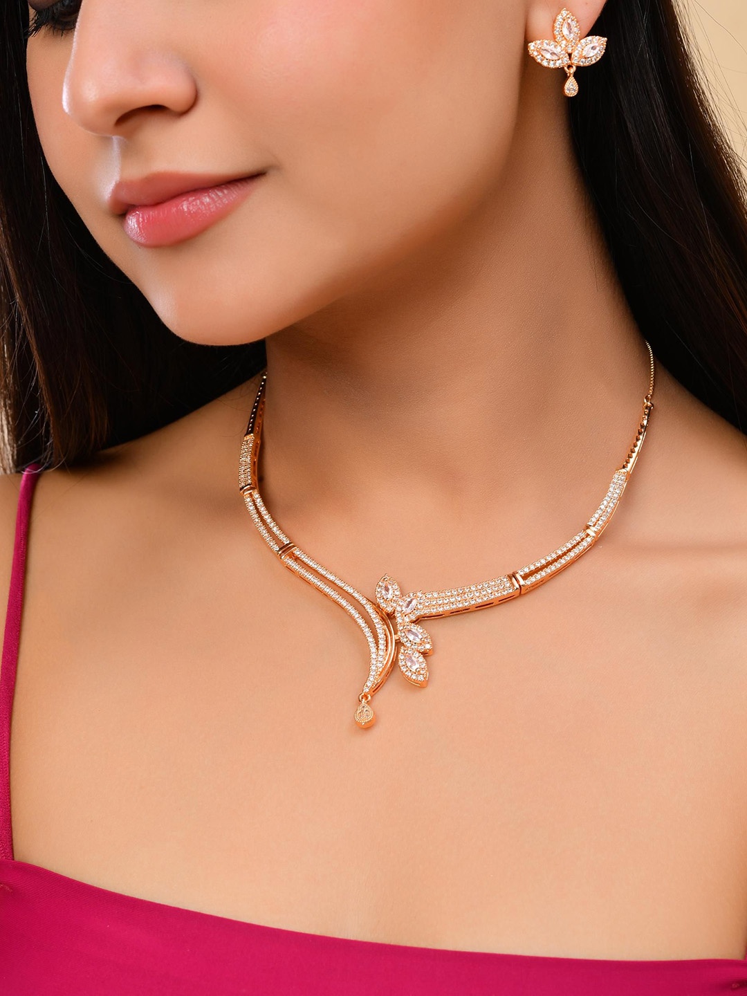 

VOJ Gold Plated American Diamond Studded Jewellery Set