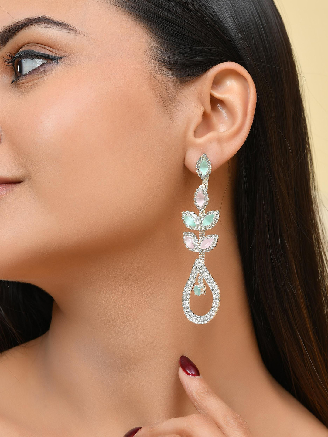 

VOJ Silver Plated Artificial Beaded Teardrop Shaped Drop Earrings