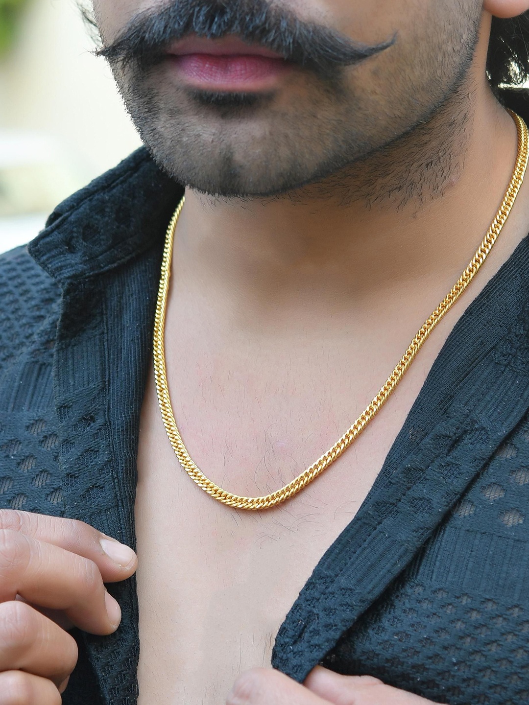 

VOJ Men Gold-Plated Artificial Beads Studded Designer Chain