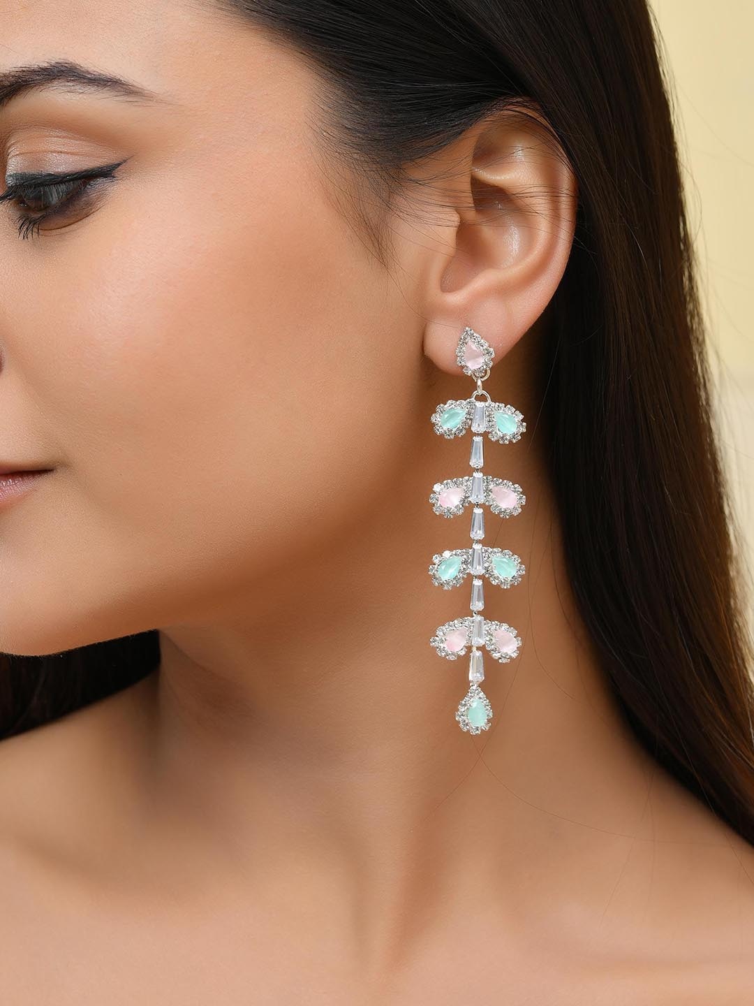 

VOJ Silver Plated Artificial Beaded Contemporary Shaped Drop Earrings