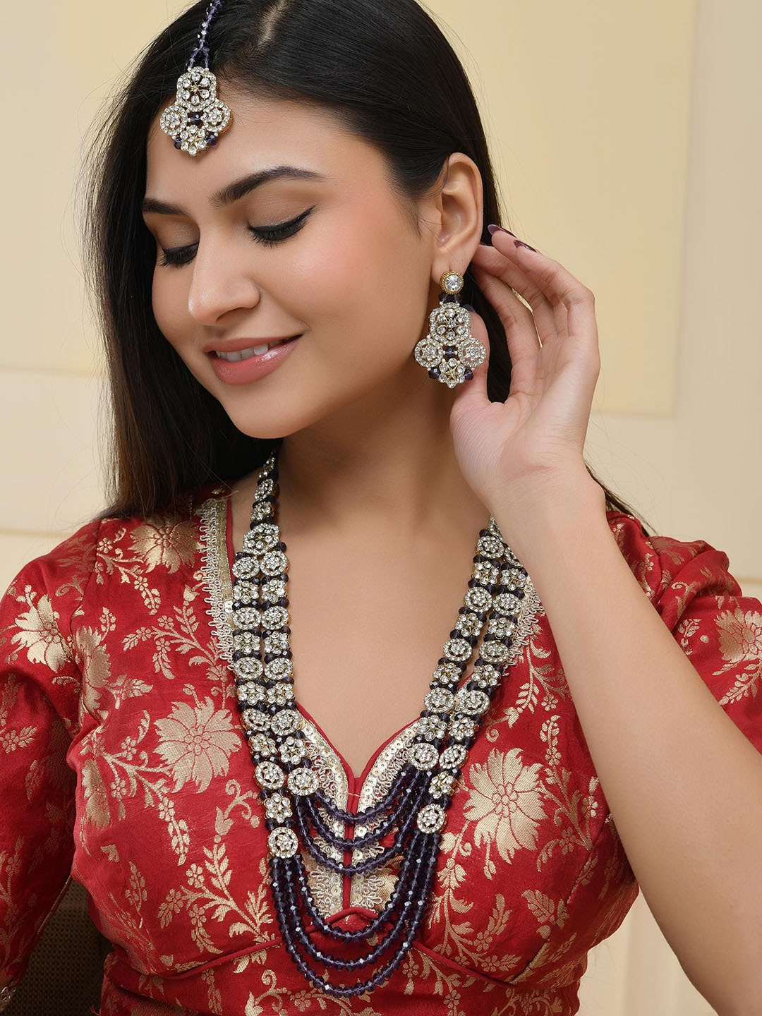 

VOJ Sliver Plated Stone Studded Jewellery Set Jewellery Set, Purple