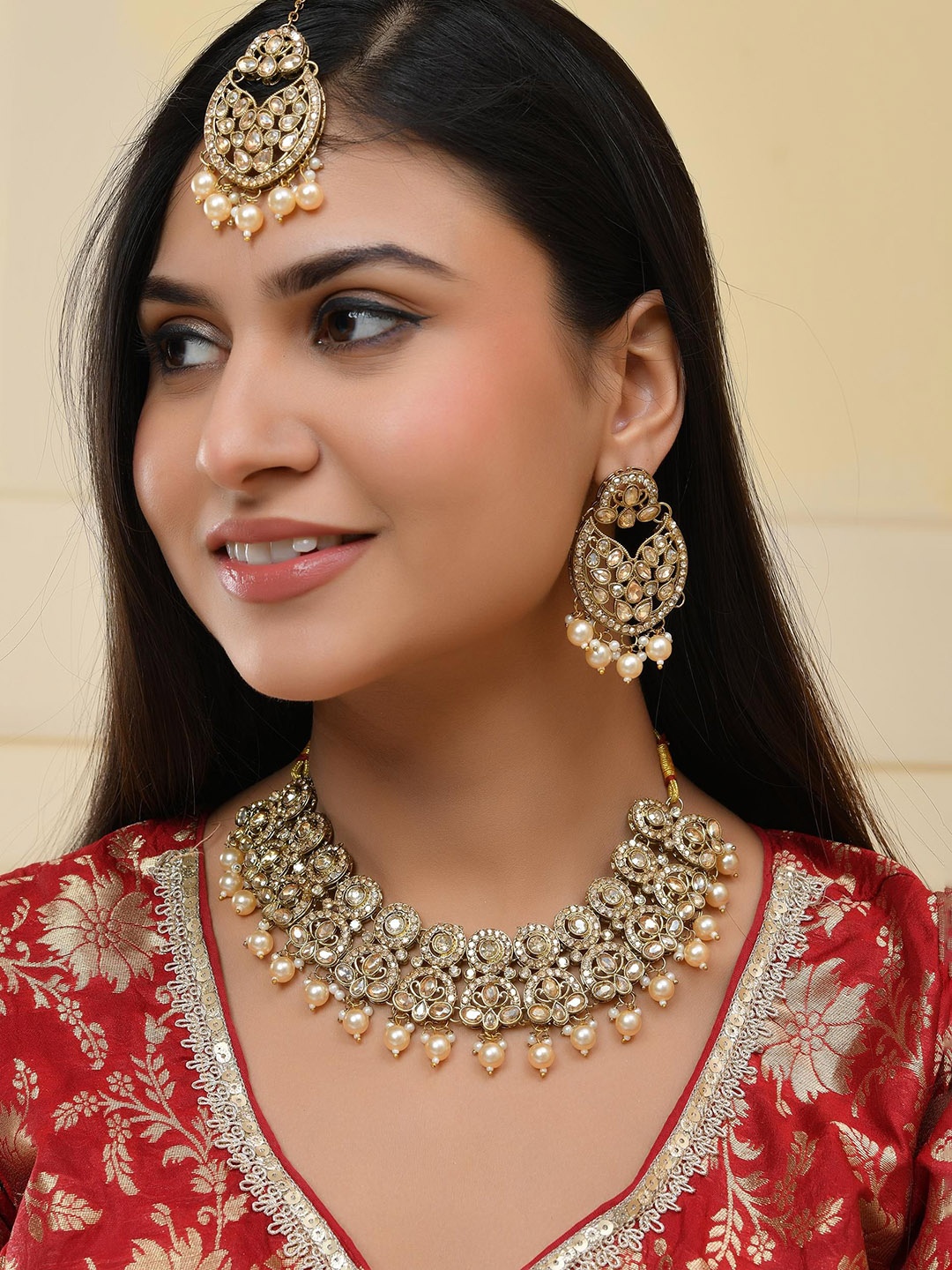 

VOJ Gold Plated American Diamond Studded Jewellery Set