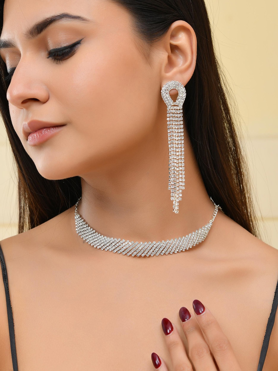 

VOJ Silver Plated Stone Studded Jewellery Set