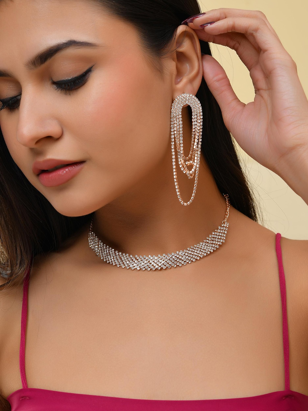 

VOJ Gold Plated Stone Studded Jewellery Set