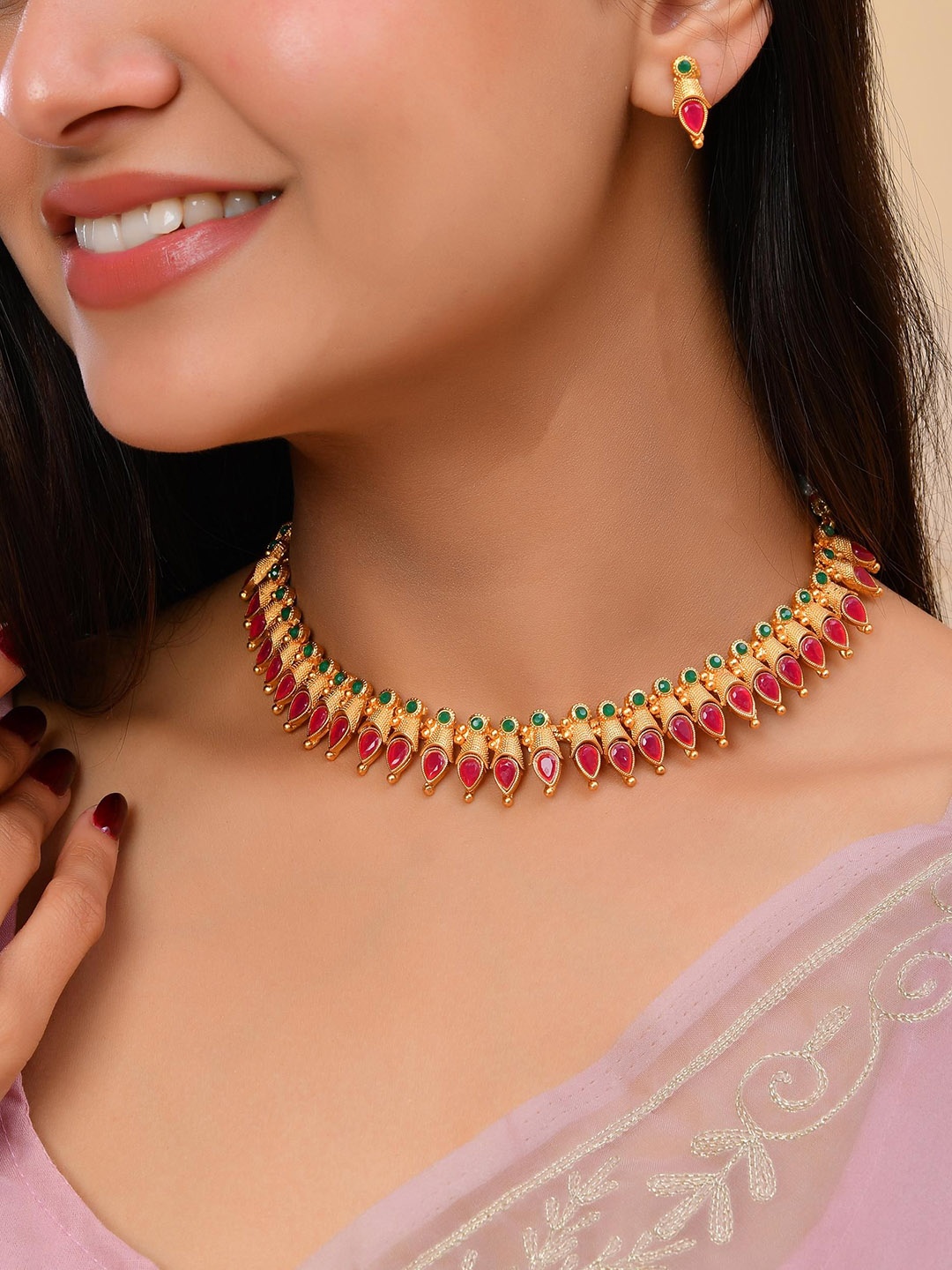 

VOJ Gold Plated Stone Studded Jewellery Set