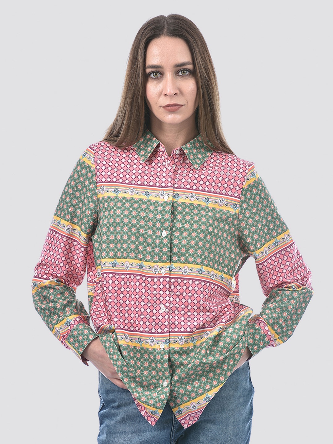 

ONLY Women Oversized Fit Spread Collar Abstract Printed Casual Shirt, Pink