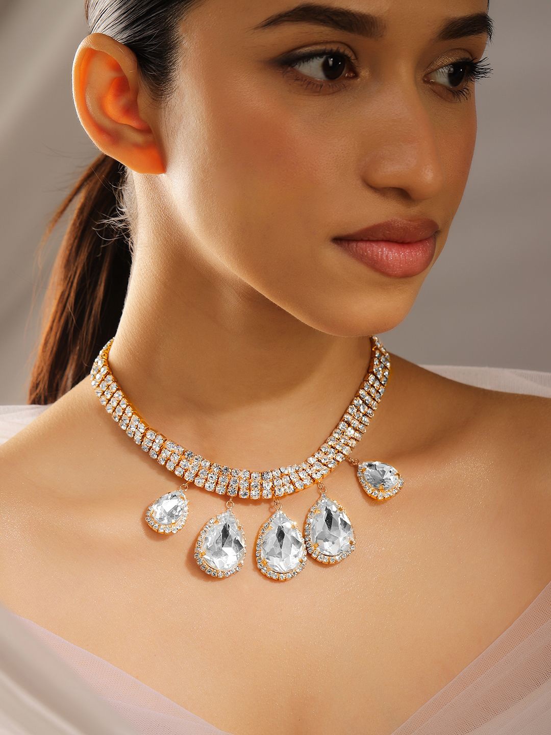 

Rubans 22KT Gold Plated Crystal & Cubic Zirconia Studded Choker Necklace