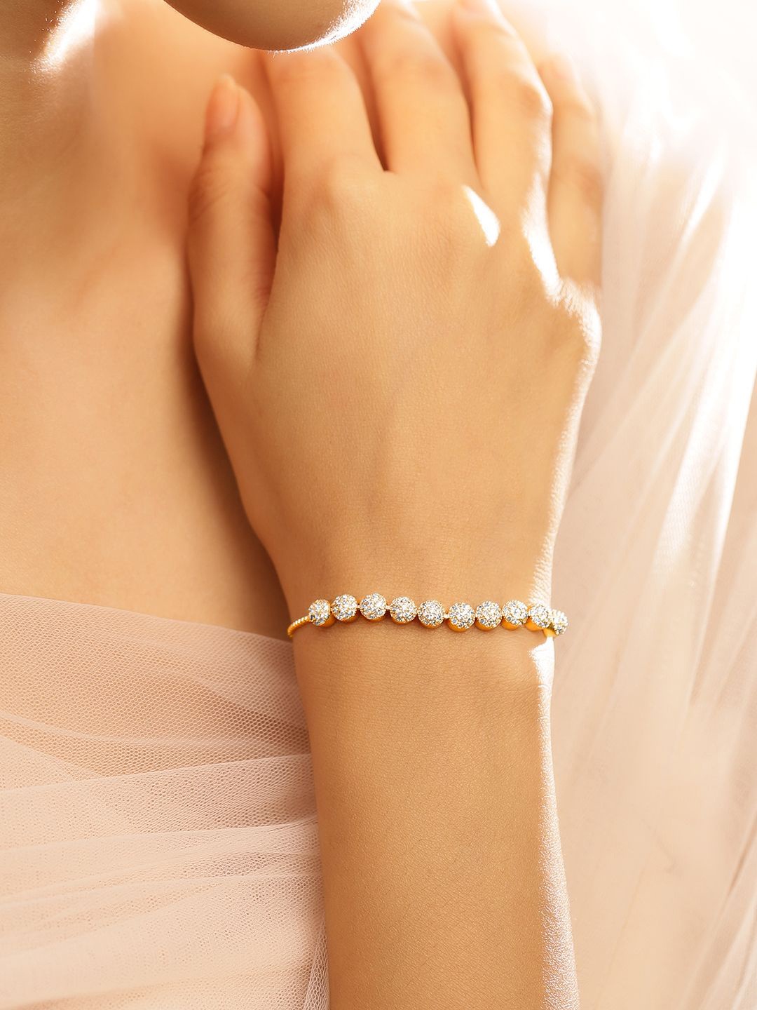 

Rubans 18K Gold Plated Cubic Zirconia Adjustable Pull Chain Bracelet