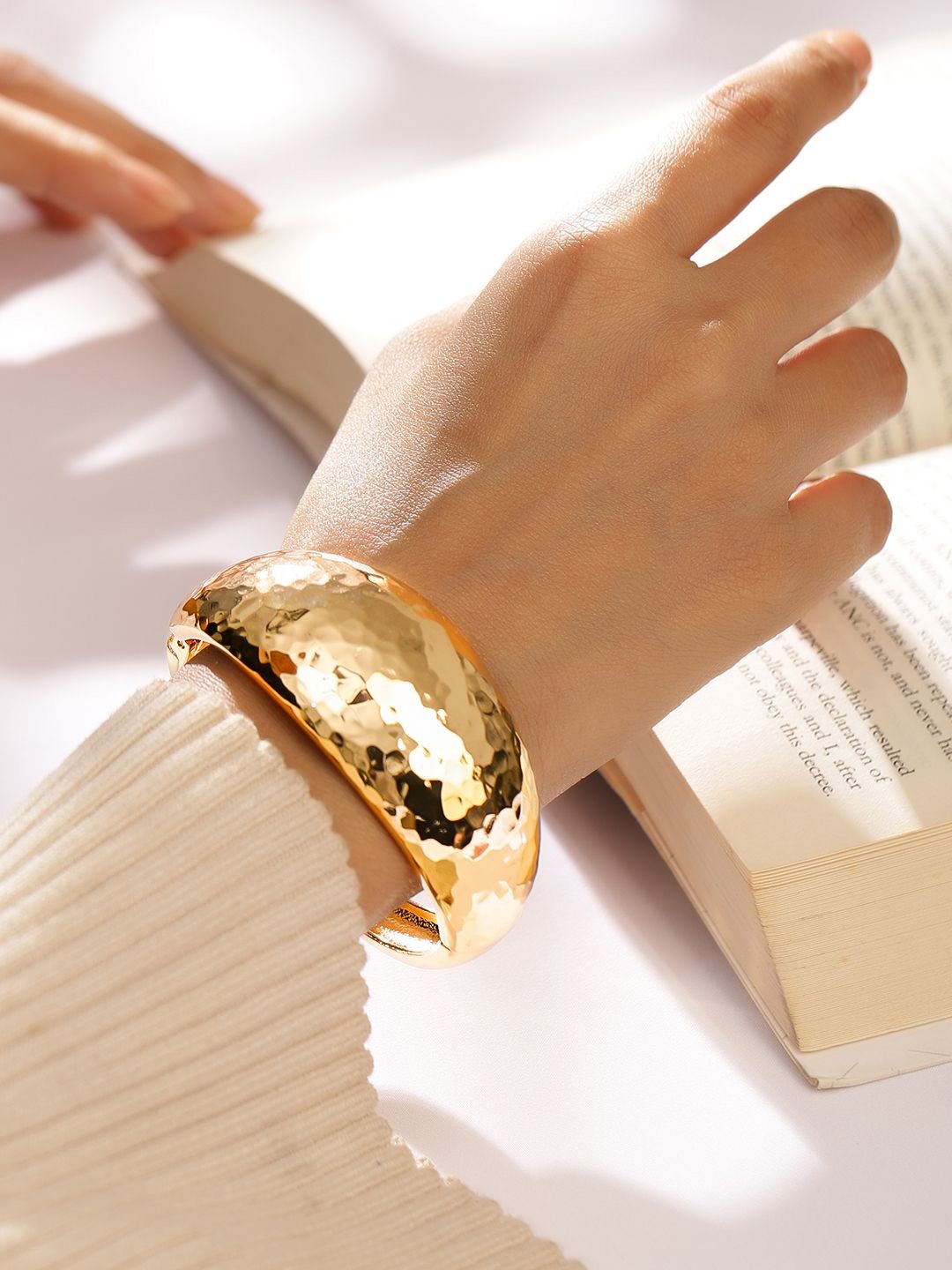 

Rubans 18K Gold Plated Hammered Bangle Bold Statement Bracelet