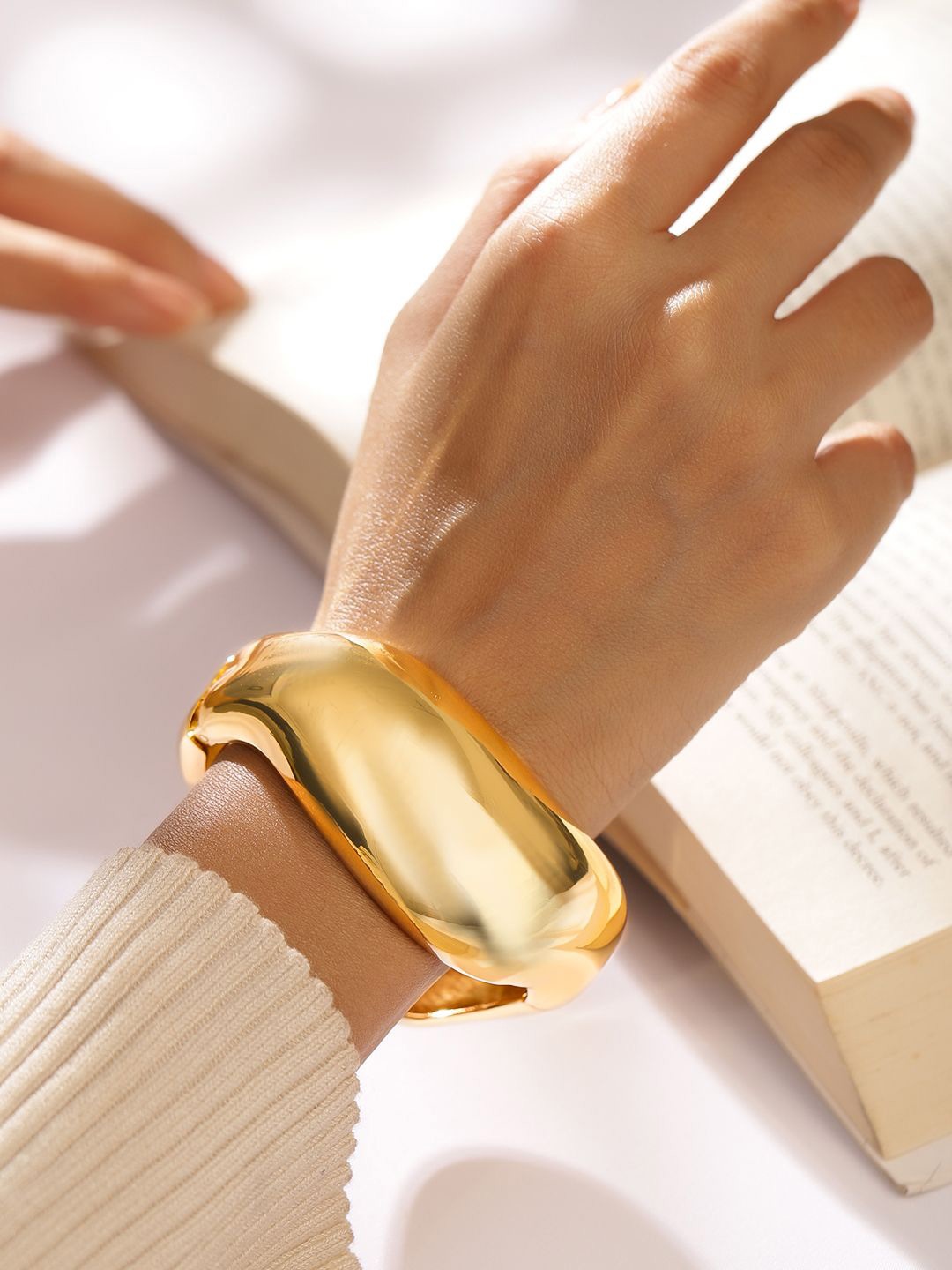 

Rubans 18K Gold Plated Bold Statement Openable Bangle Bracelet Sculptural Design