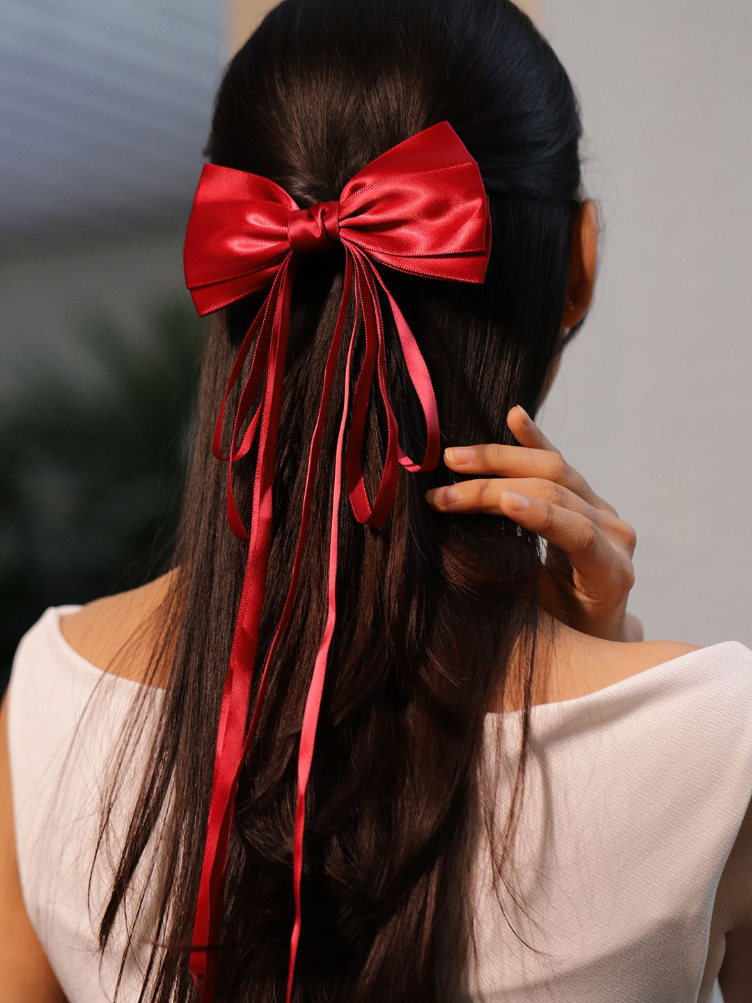 

Rubans Women Satin Ribbon Bow French Barrette, Red