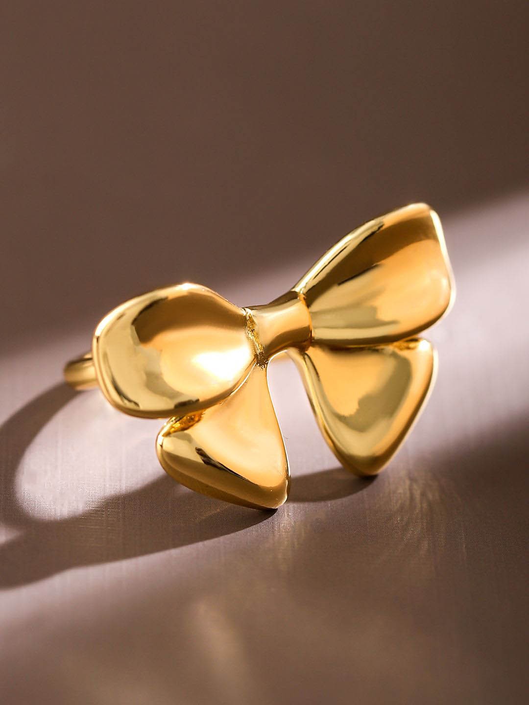 

Rubans Voguish 18K Gold Plated Bow Design Openable Adjustable Statement Ring
