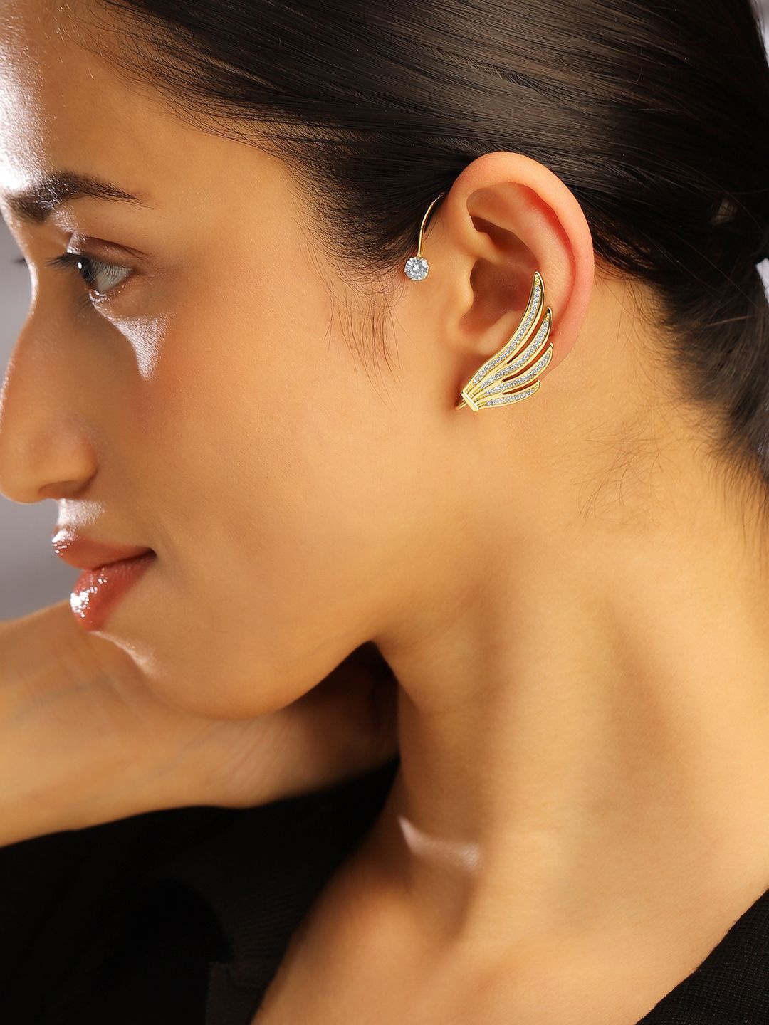 

Rubans 18K Gold Plated Cubic Zirconia Studded Wing Design Statement Ear Cuff