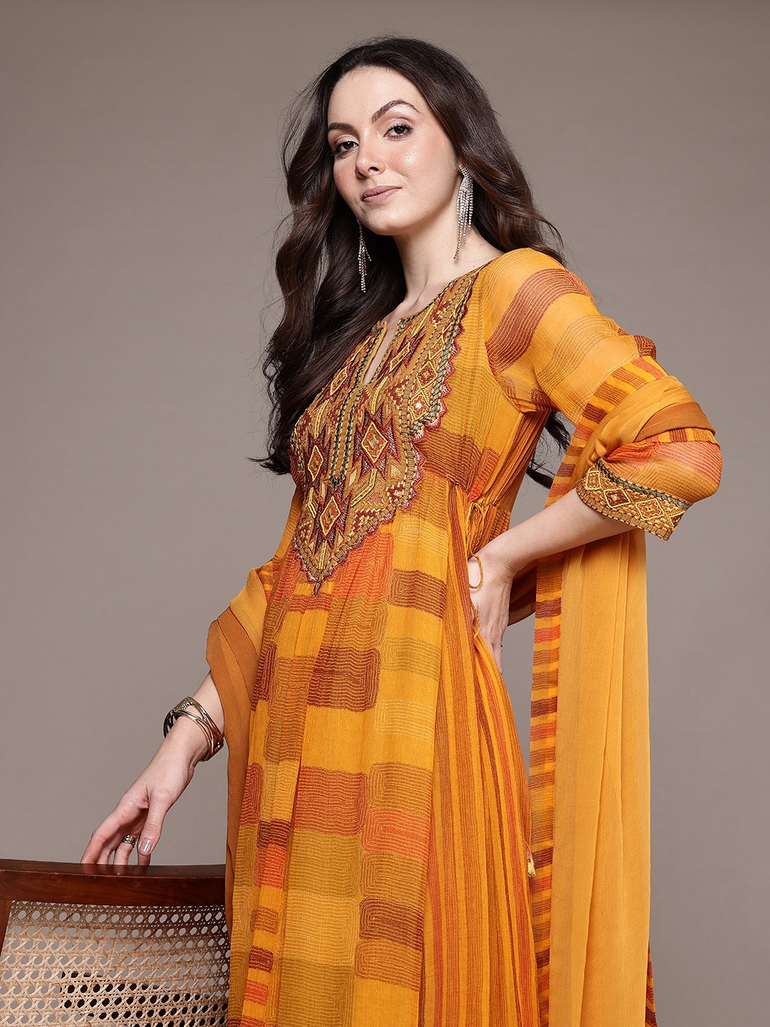 

Ritu Kumar Printed Thread Work Kurta Set With Dupatta, Mustard