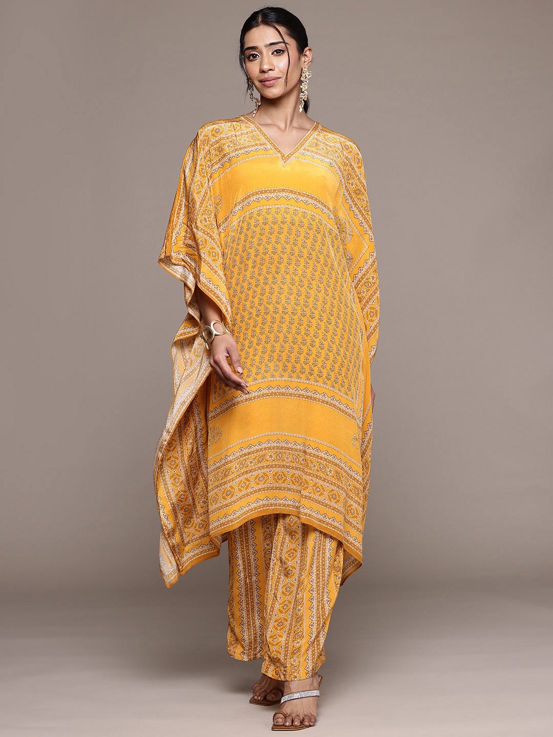 

Ritu Kumar Ethnic Motifs Printed Kaftan Kurta with Trousers, Yellow