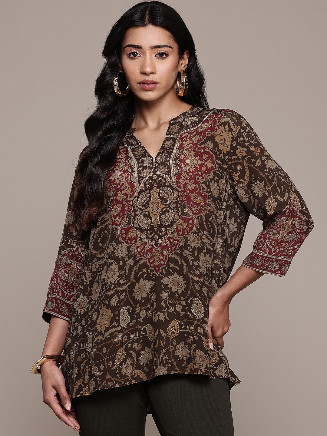 

Ritu Kumar Paisley Printed Kurti, Coffee brown