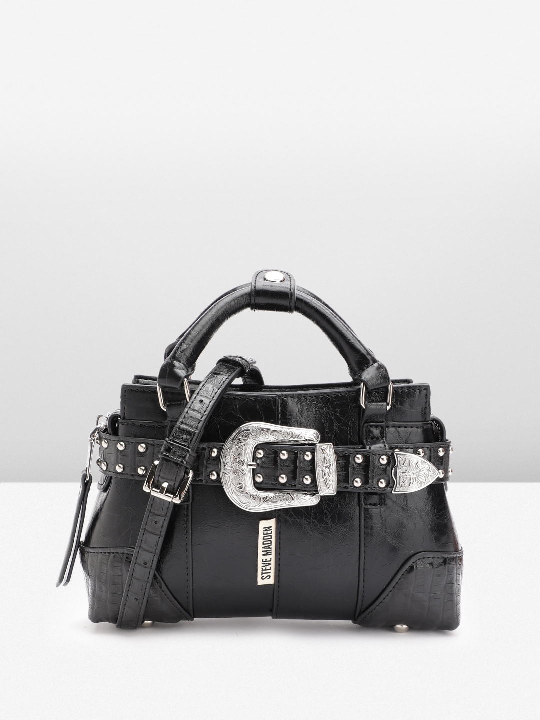 

Steve Madden Structured Handheld Bag With Buckle Detail, Black