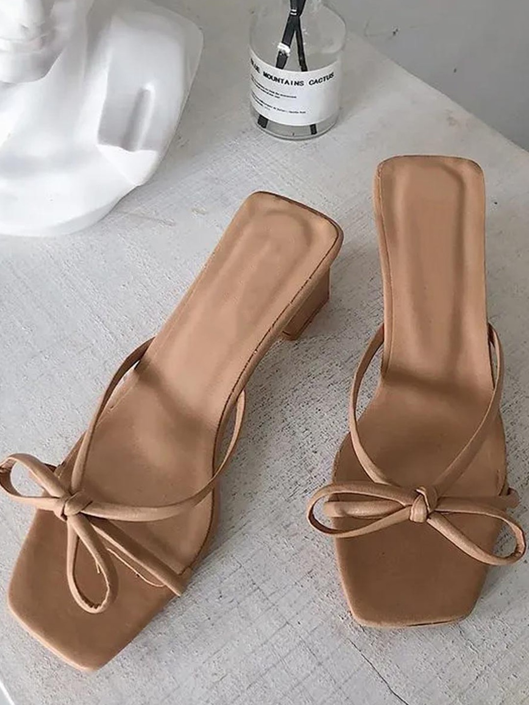 

Street Style Store Women Block Sandals with Bows, Beige