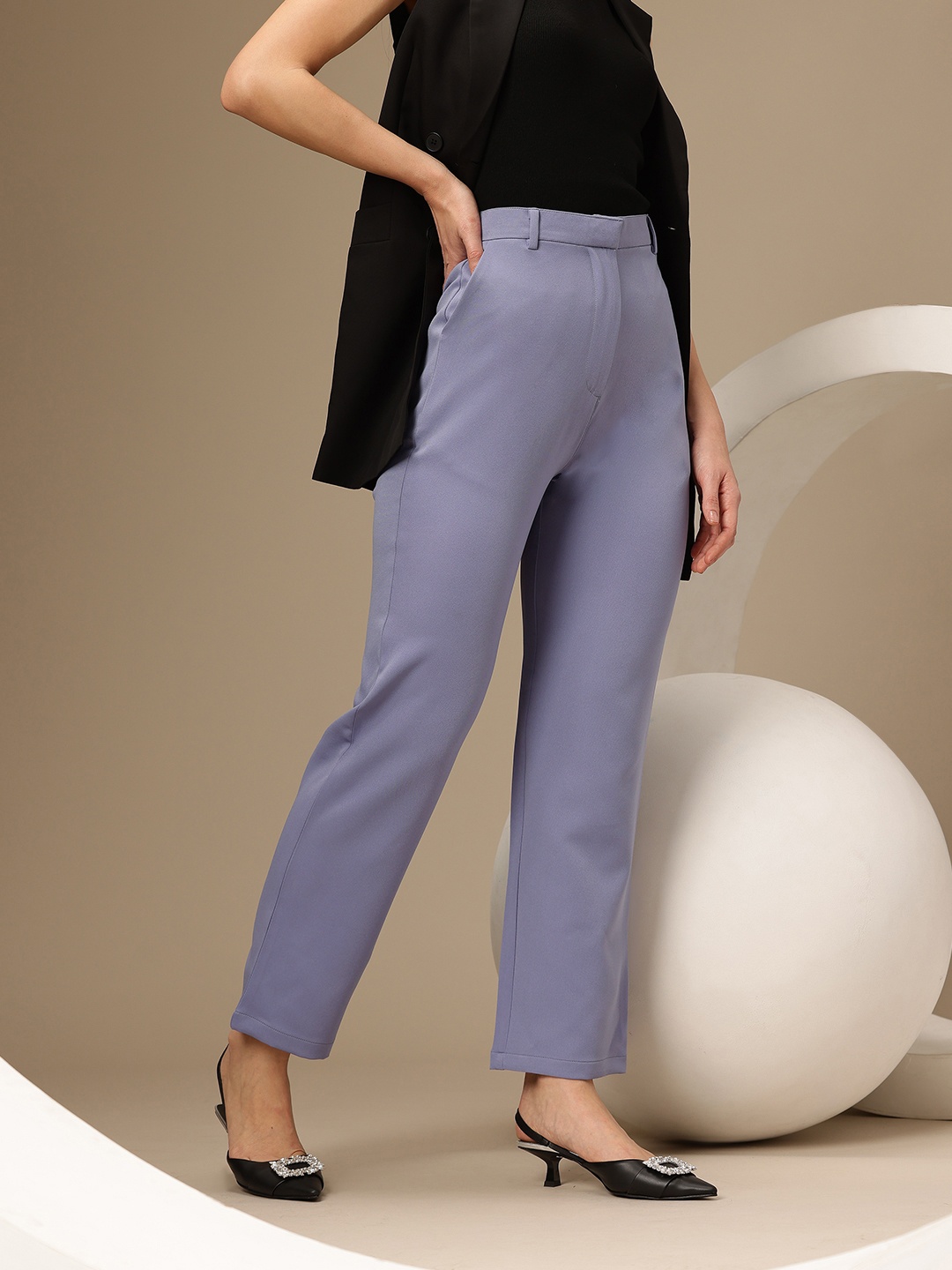 

Chemistry Women Straight Fit High-Rise Trousers, Blue