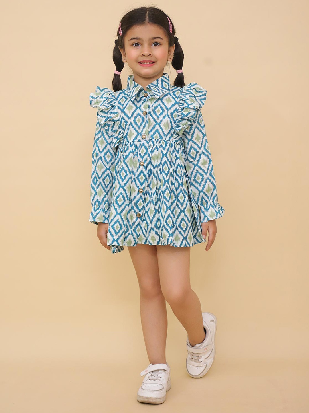 

LITTLE GINNIE Girls Printed Fit-Flare Dress, Blue