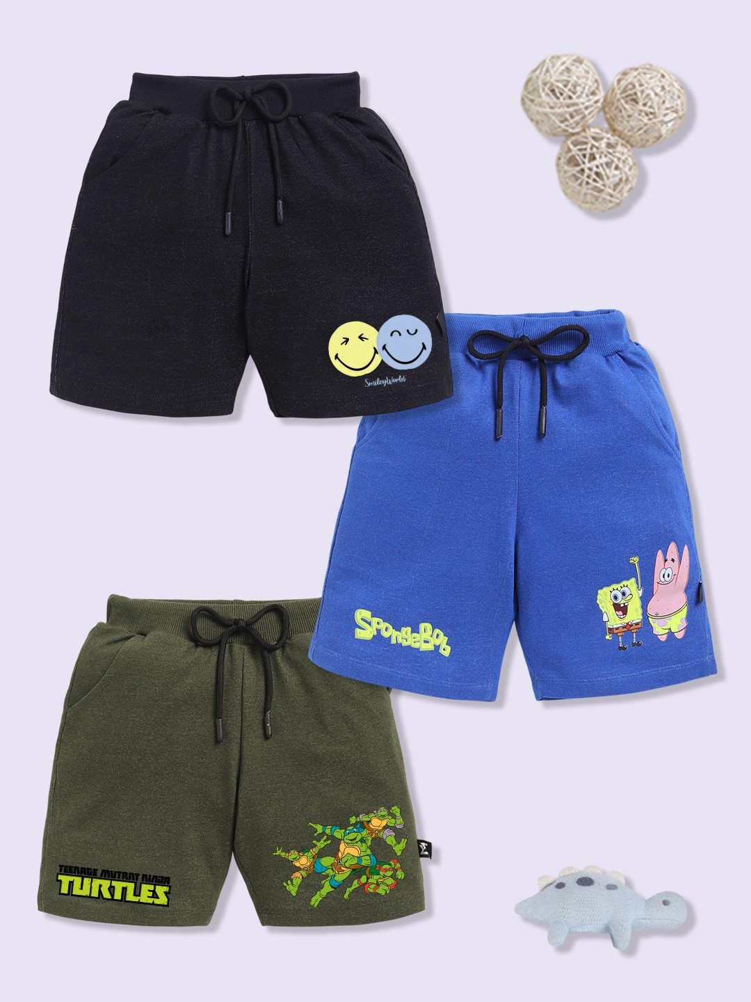 

YK X Minute Mirth Boys Set of 3 Assorted Printed Cartoon Character Shorts
