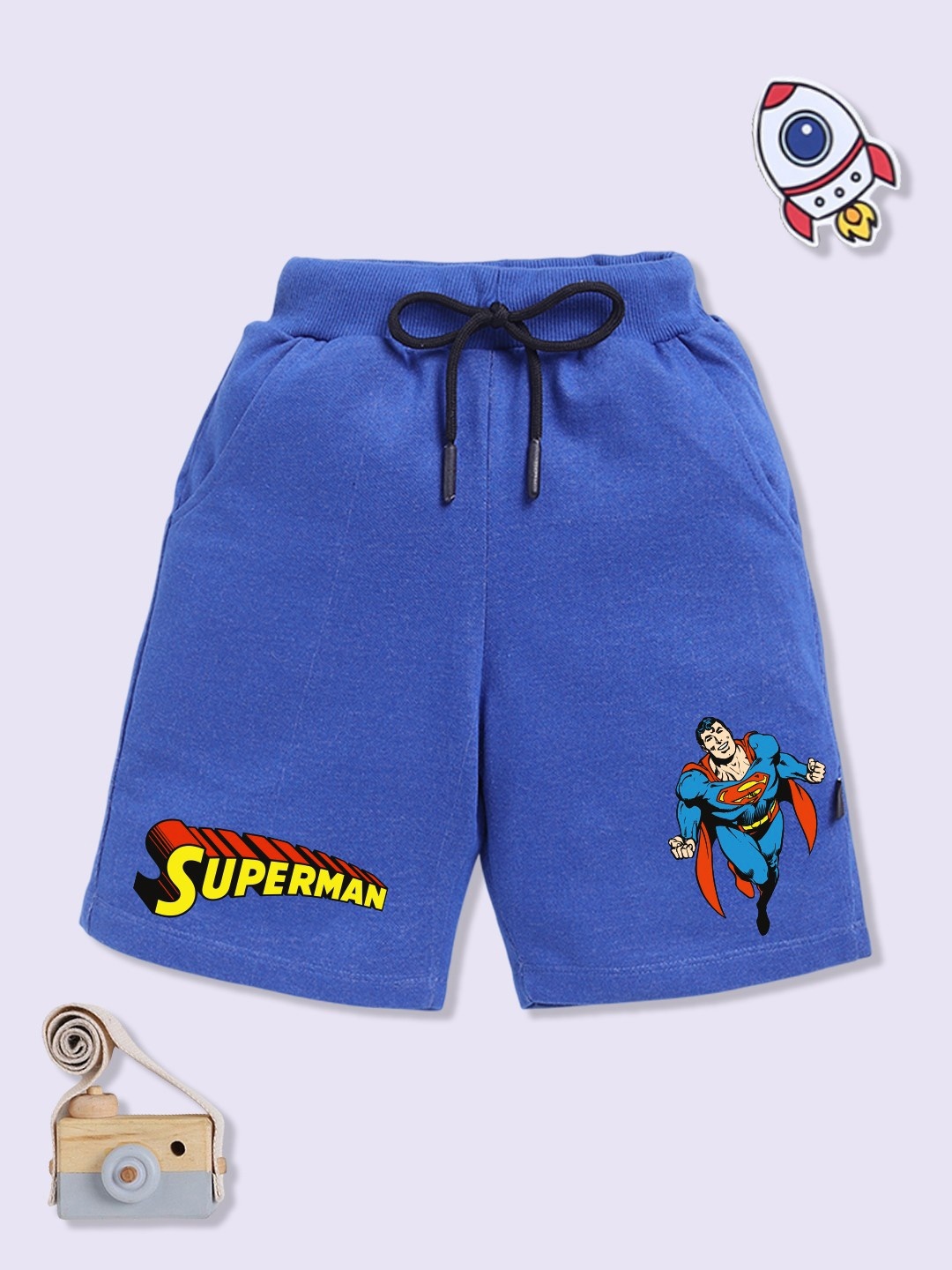 

YK X Minute Mirth Boys Superman Printed Cotton Shorts, Blue