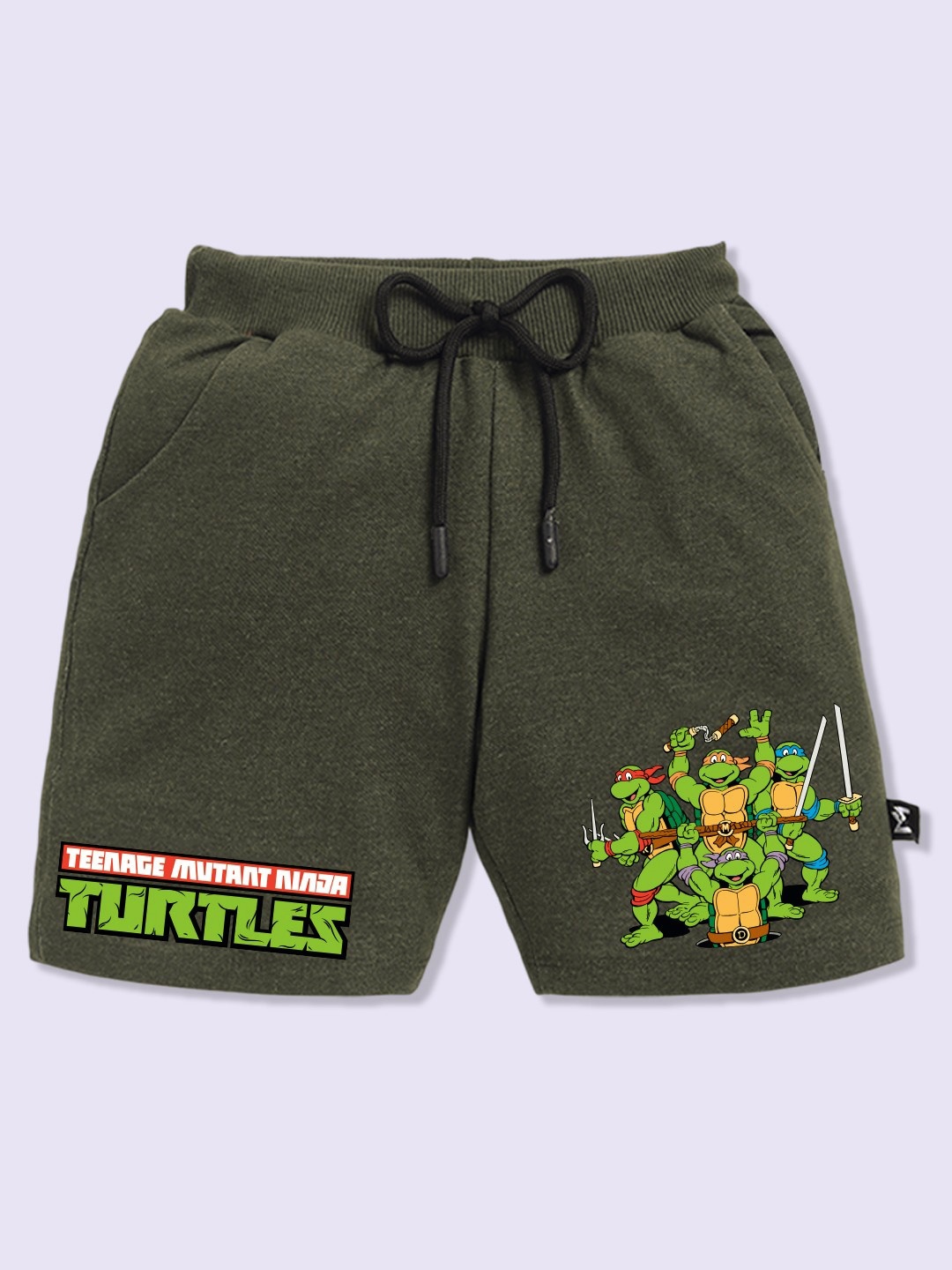 

YK X Minute Mirth Boys Mutant Ninja Turtles Printed Cotton Shorts, Olive