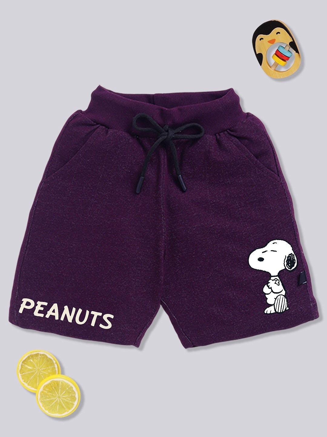 

YK X Minute Mirth Boys Peanuts Printed Cotton Shorts, Burgundy