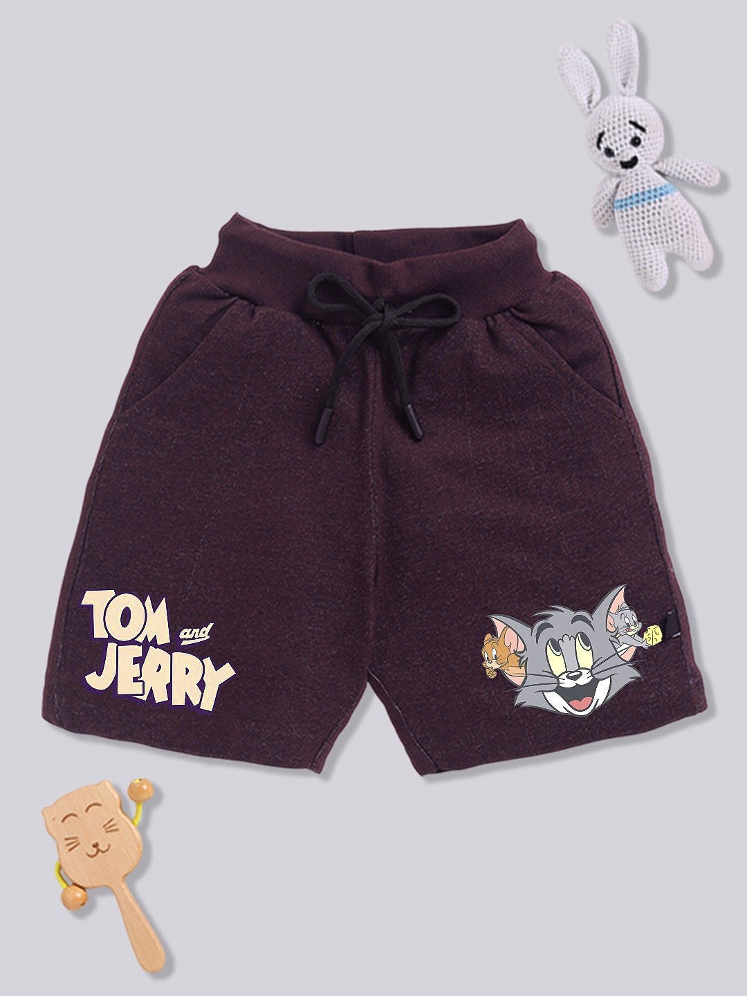 

YK X Minute Mirth Boys Tom & Jerry Printed Cotton Shorts, Burgundy