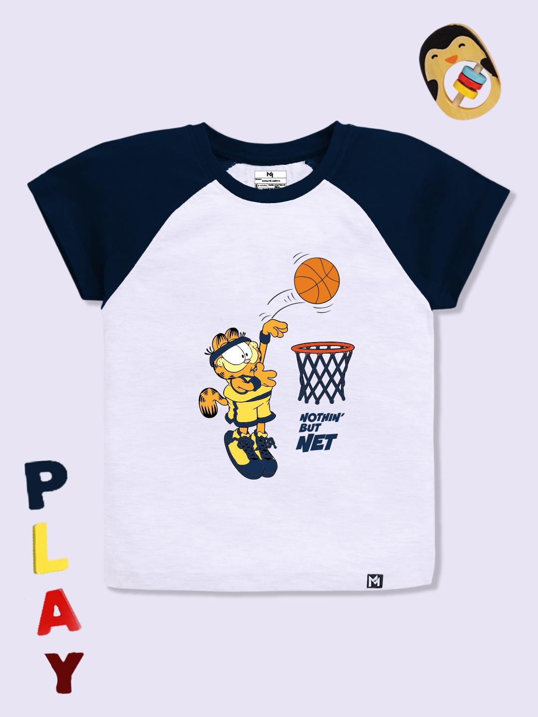 

YK X Minute Mirth Boys Garfield Printed Pure Cotton T-shirt, Navy blue