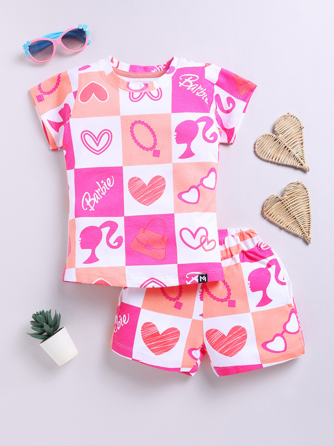 

YK X Minute Mirth Girls Barbie Printed Pure Cotton T-shirt with Shorts, White