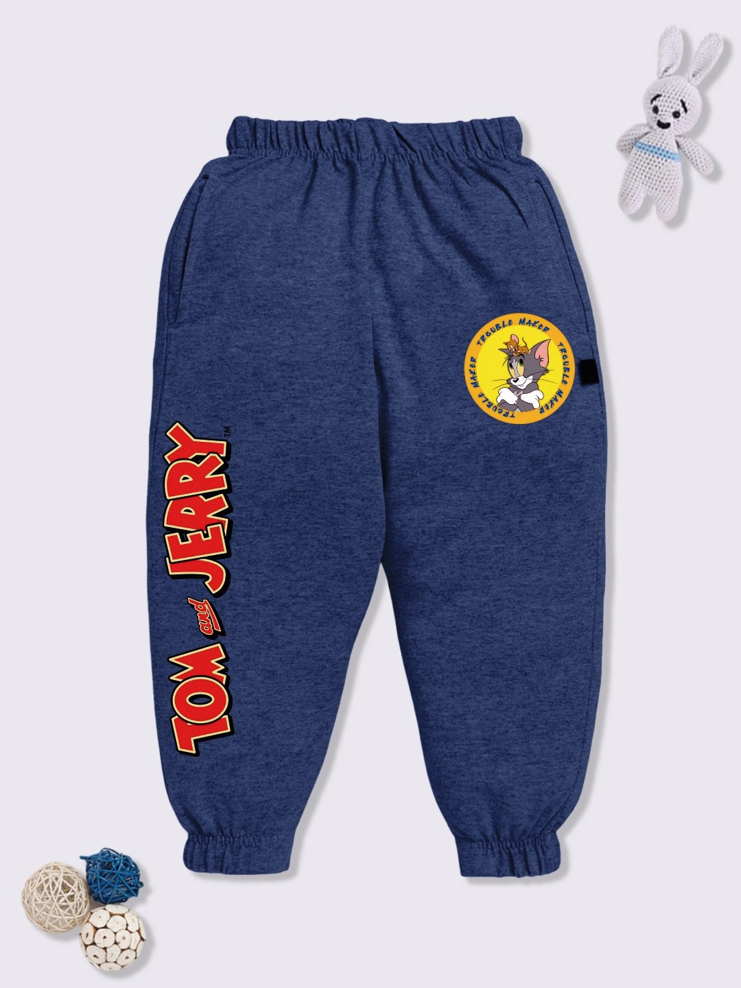 

YK X Minute Mirth Boys Tom and Jerry Printed Cotton Joggers, Blue