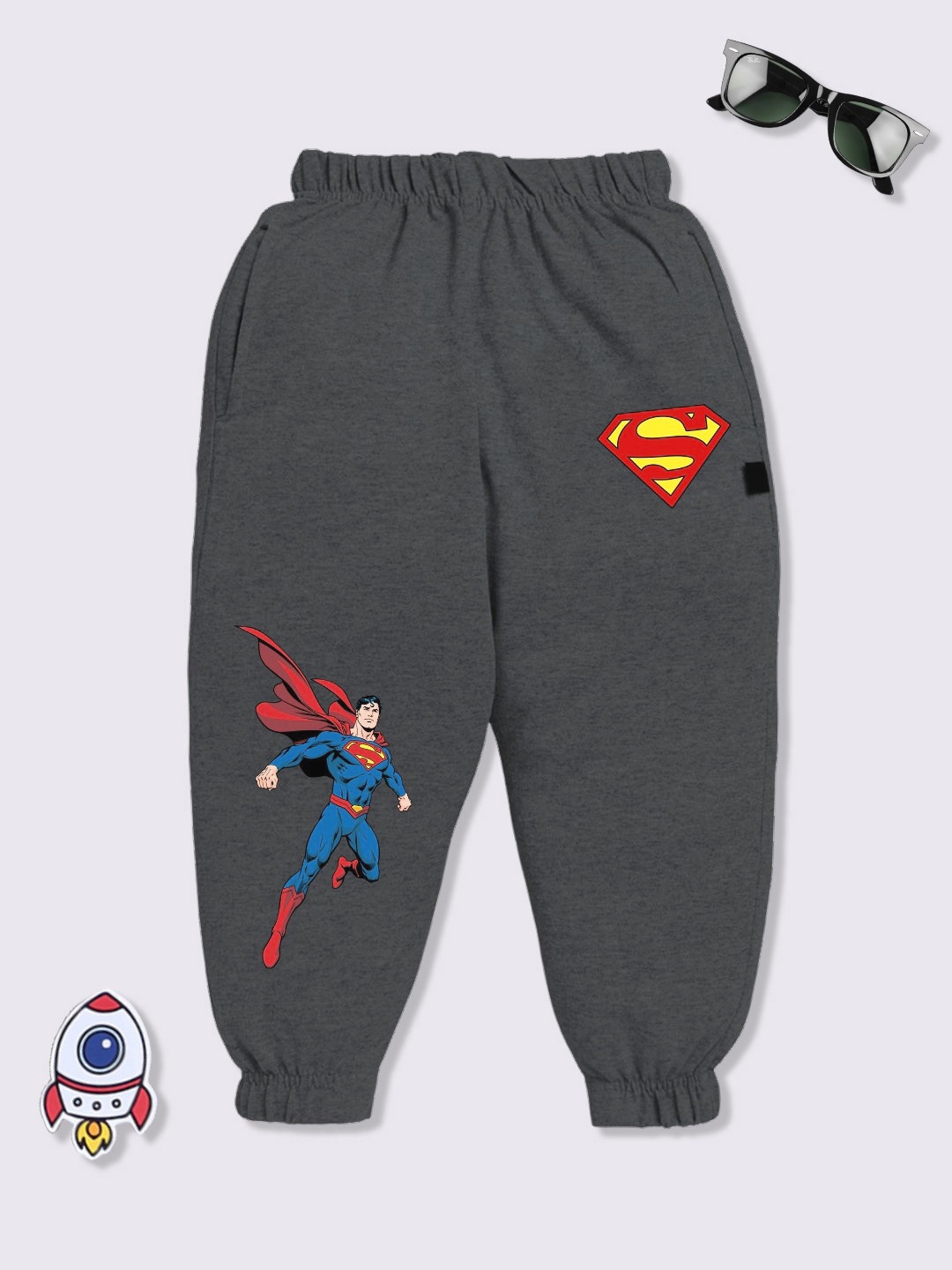 

YK X Minute Mirth Boys Superman Printed Cotton Joggers, Grey