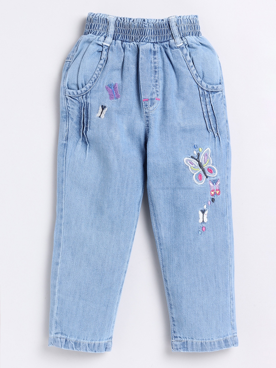 

Here&Now X Denikid Infant Girls Light Fade Embroidered Pure Cotton Jeans, Blue