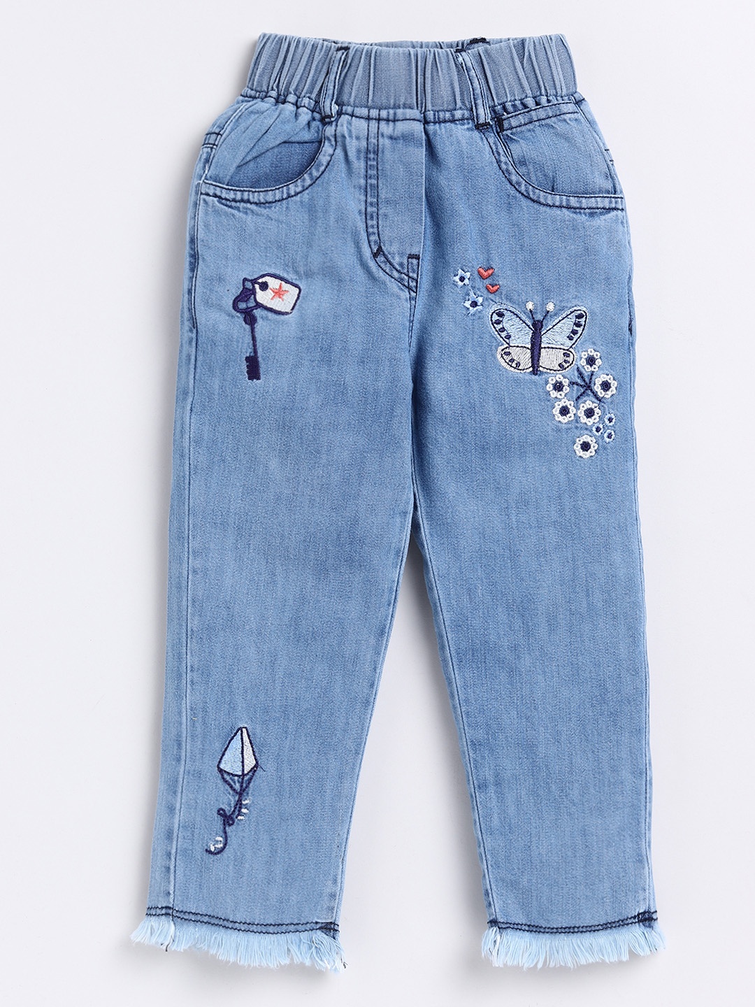 

Here&Now X Denikid Infant Girls Light Fade Embroidered Pure Cotton Jeans, Blue