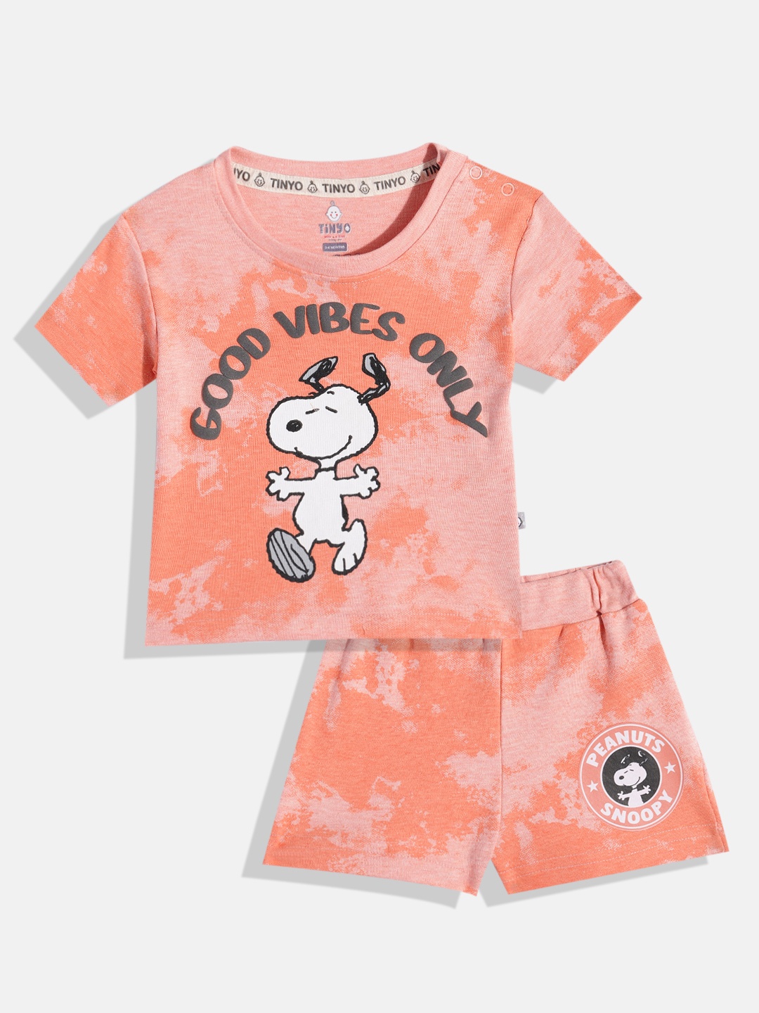 

YK X Tinyo Infants Boys Snoopy Printed Pure Cotton T-shirt with Shorts, Orange