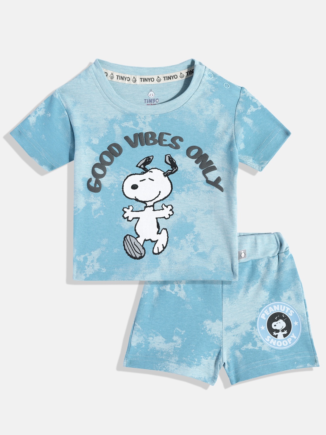 

YK X Tinyo Infants Boys Snoopy Printed Pure Cotton T-shirt with Shorts, Blue