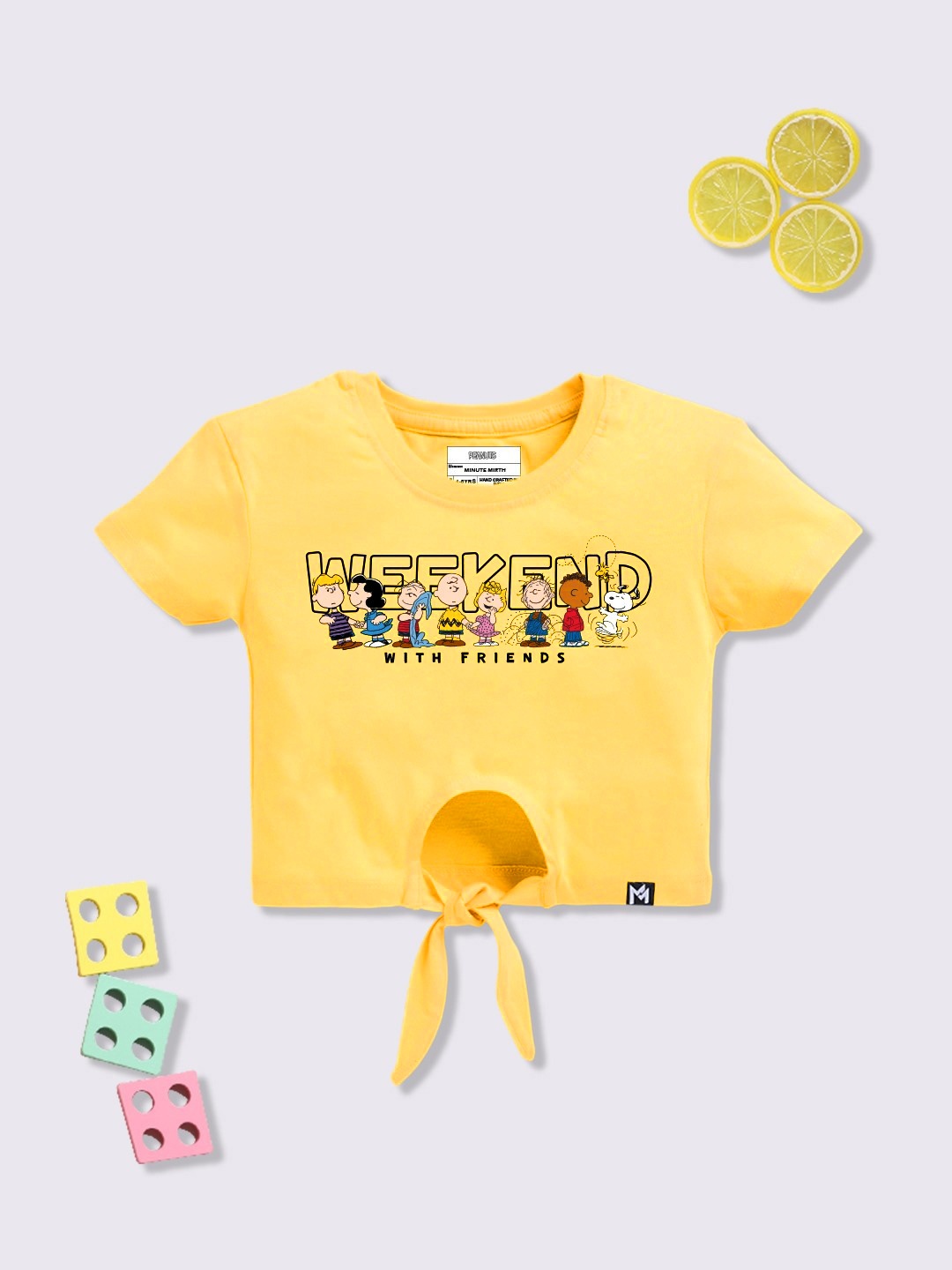 

YK X Minute Mirth Girls Peanuts Printed Cotton Crop Top, Yellow