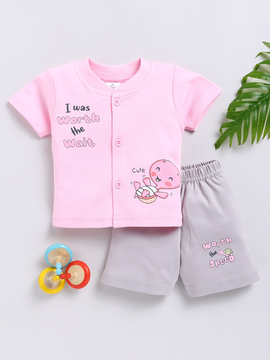 

YK X Tinyo Girls Pure Cotton Printed Shirt with Shorts, Pink