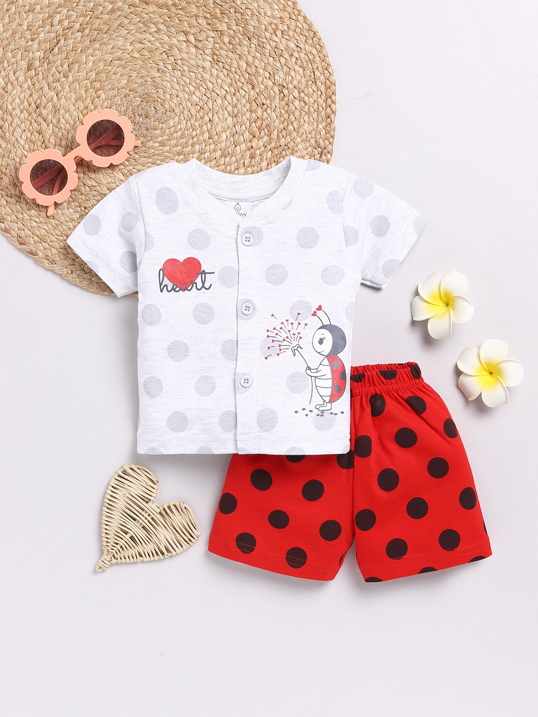 

YK X Tinyo Girls Pure Cotton Printed Shirt with Shorts, Grey