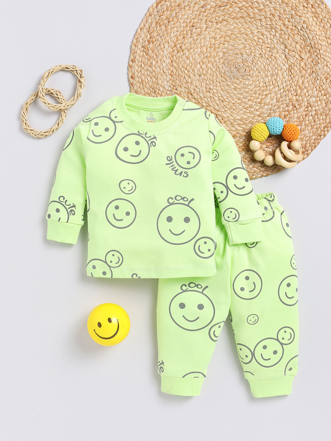 

YK X Tinyo Boys Pure Cotton Printed T-Shirt with Joggers, Green