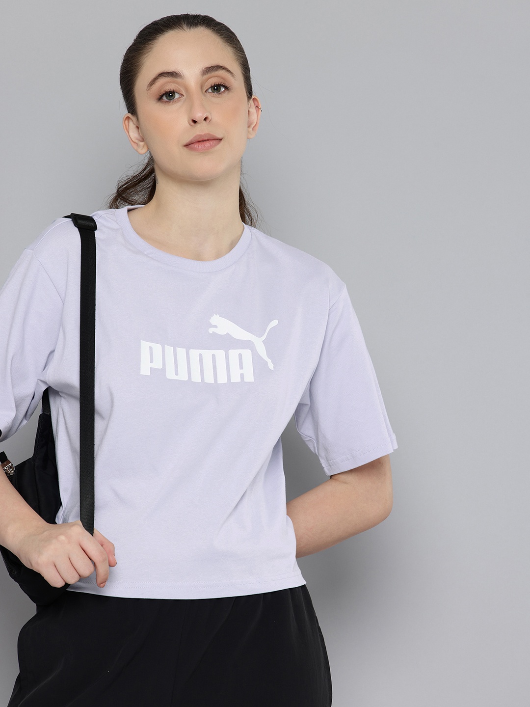 

Puma Relaxed Fit Brand Logo Printed Pure Cotton T-shirt, Purple