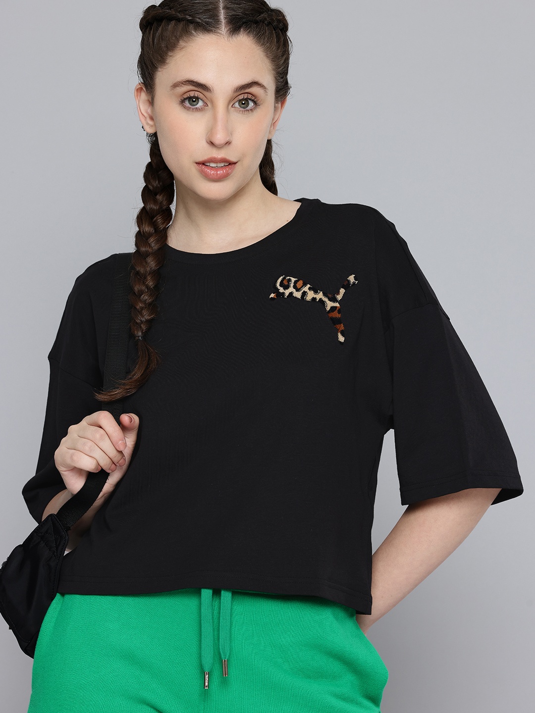 

Puma Oversized Fit Applique Detail Pure Cotton T-shirt, Black