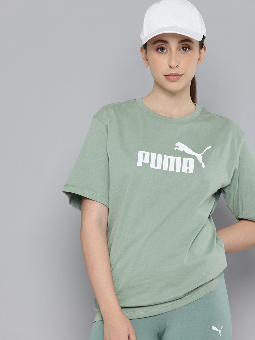 

Puma Relaxed Fit Brand Logo Printed Pure Cotton T-shirt, Green