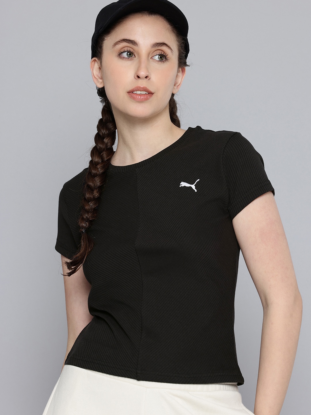 

Puma Wardrobe Essentials Ribbed Slim Fit T-shirt, Black