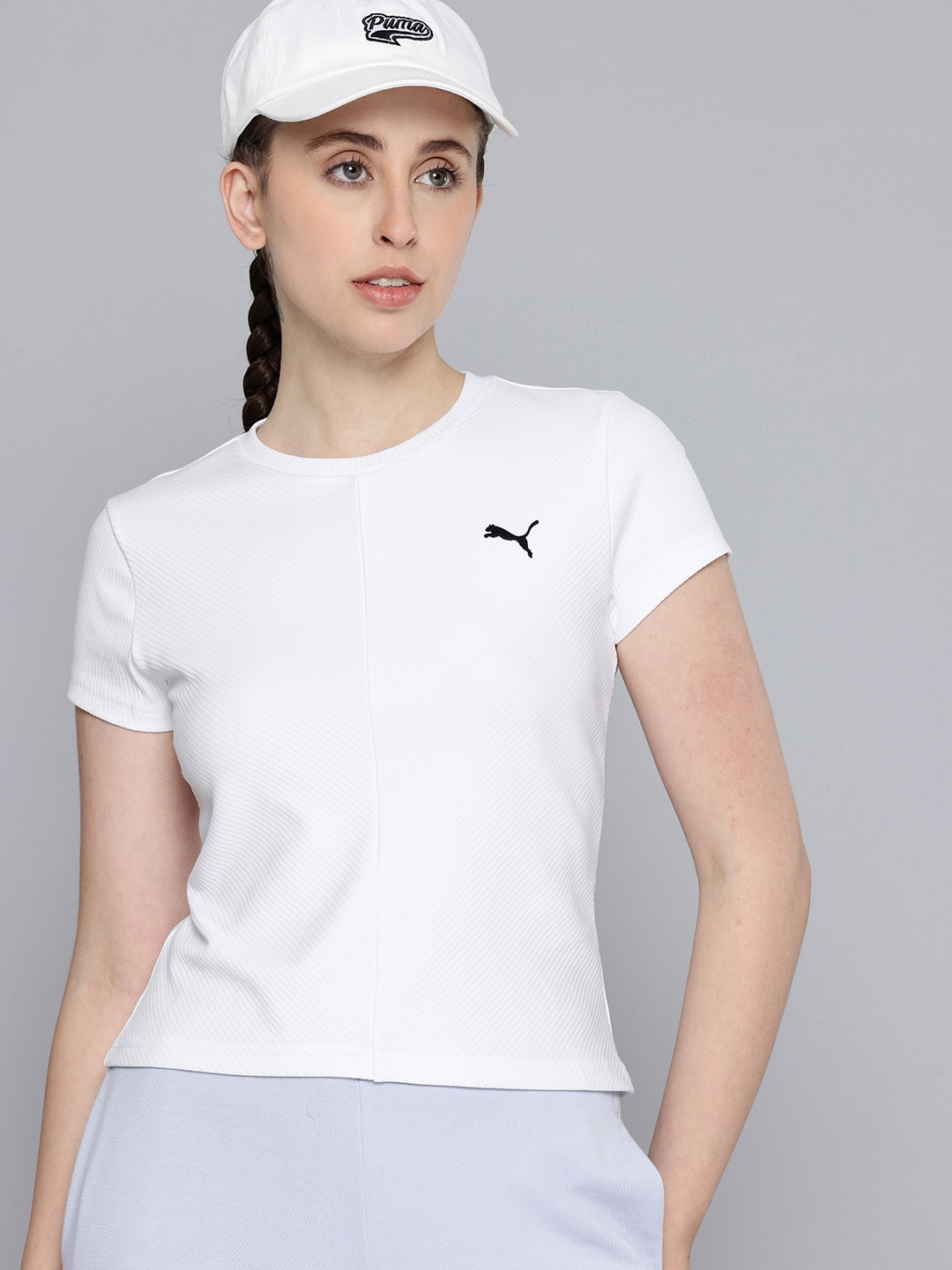 

Puma WARDROBE Essentials Slim Fit Ribbed T-shirt, White