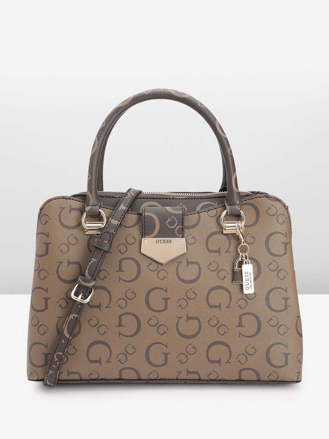 

GUESS Printed Structured Handheld Bag, Brown
